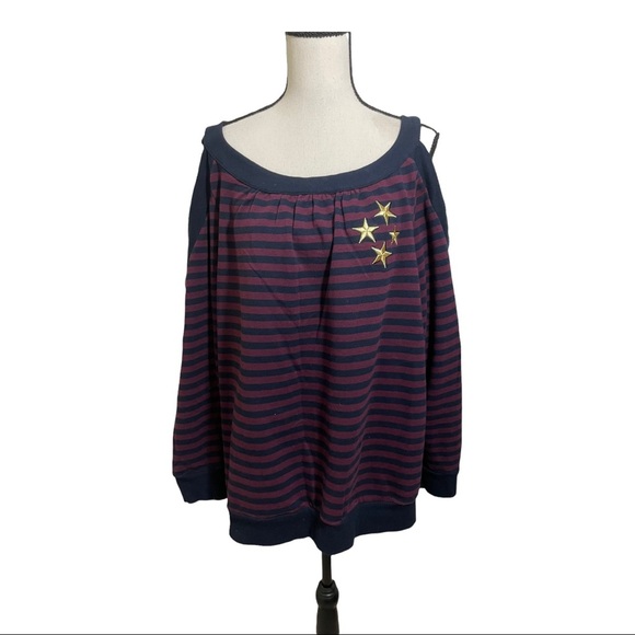 Lane Bryant open shoulder long sleeve striped with gold star’s sweatshirt 14/16 - Picture 2 of 11